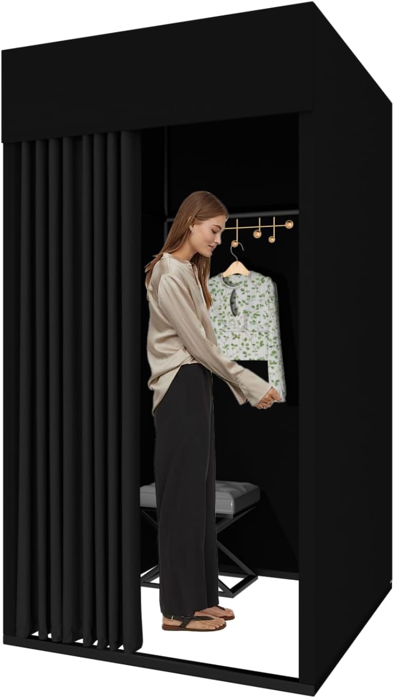 Probador portátil Madamera para tiendas de ropa, probador móvil cuadrado, probador con cortina para mayor privacidad, adecuado para tiendas de ropa, centros comerciales y oficinas (negro).