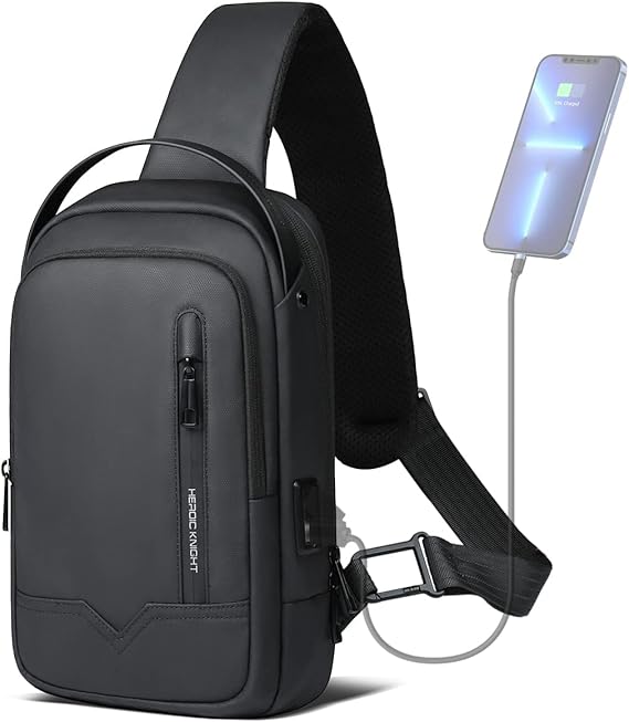 hk Bolso Hombre Bandolera, Bolso Cruzado de Hombro 9.7 con USB Mochila Práctica Paquete Impermeable para Trabajo y Ocio Viaje Deporte Oficina Unversidad
