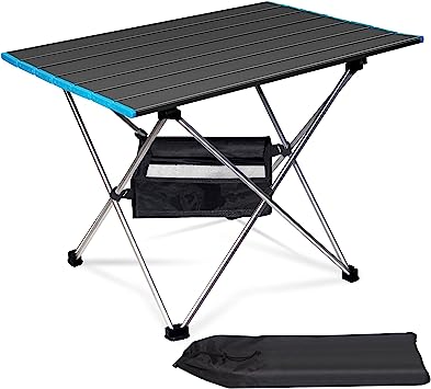 Mesa Camping Plegable portátil con Tablero de Aluminio, Mesa Plegable Ultraligera, compacta, con Bolsa de Transporte, para Exteriores, Playa, Jardin, Barbacoa, Picnic