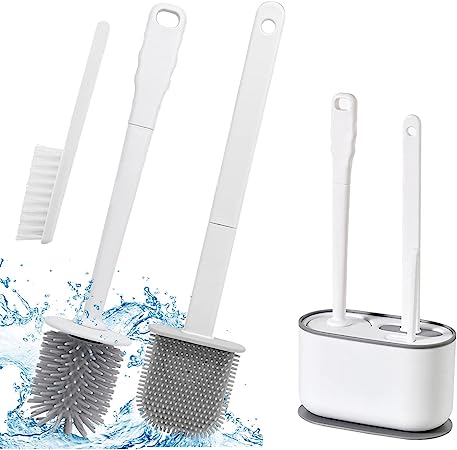 Fresion Escobilla de baño de silicona, escobilla de inodoro para el cuarto de baño, escobilla de inodoro y soportes, pendiente y fijado en la pared
