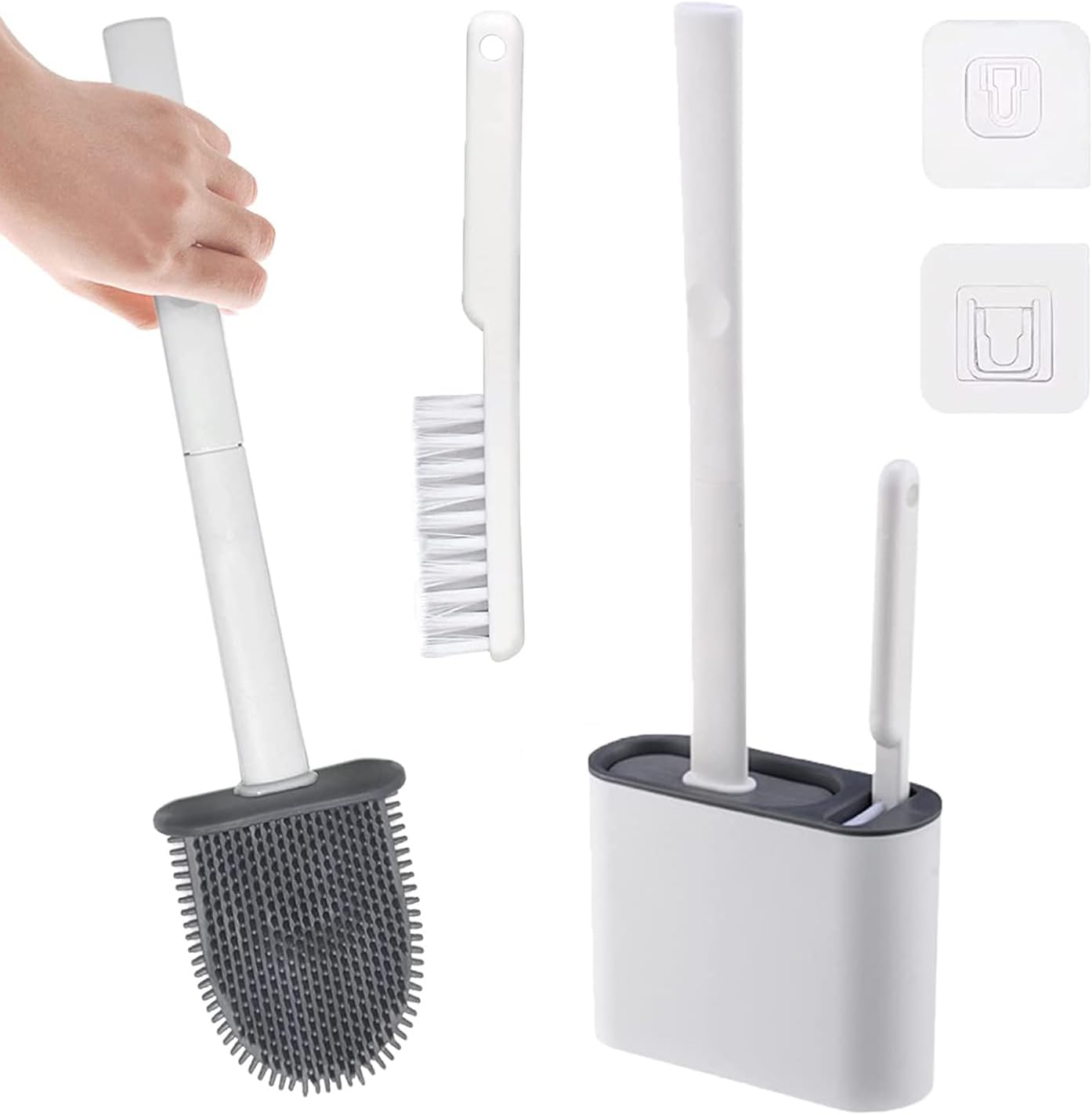 Fresion Escobilla de baño de silicona, escobilla de inodoro para el cuarto de baño, escobilla de inodoro y soportes, pendiente y fijado en la pared