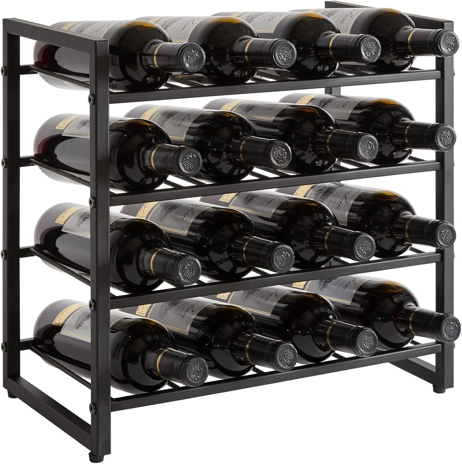 Botellero metálico IBUYKE, de pie, 4 niveles, capacidad para 16 botellas, ideal para barra, restaurante o cocina. Color negro. Modelo TMJ903H.