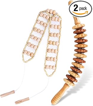 Rodillo de masaje para espalda con mango, set de Maderoterapia, dispositivo de masaje anticelulitis, masajeador de madera, adecuado para cuello, piernas, espalda, cuerpo, 2 unidades