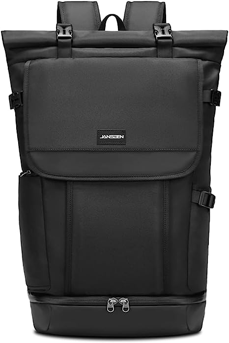 JANSBEN Mochilas Hombre Mujer Water-Resistant Roll Top Backpack 23-30L con Laptop y Zapato Compartimiento para Portátil Escolares Universidad Trabajo Viajes Capacitación