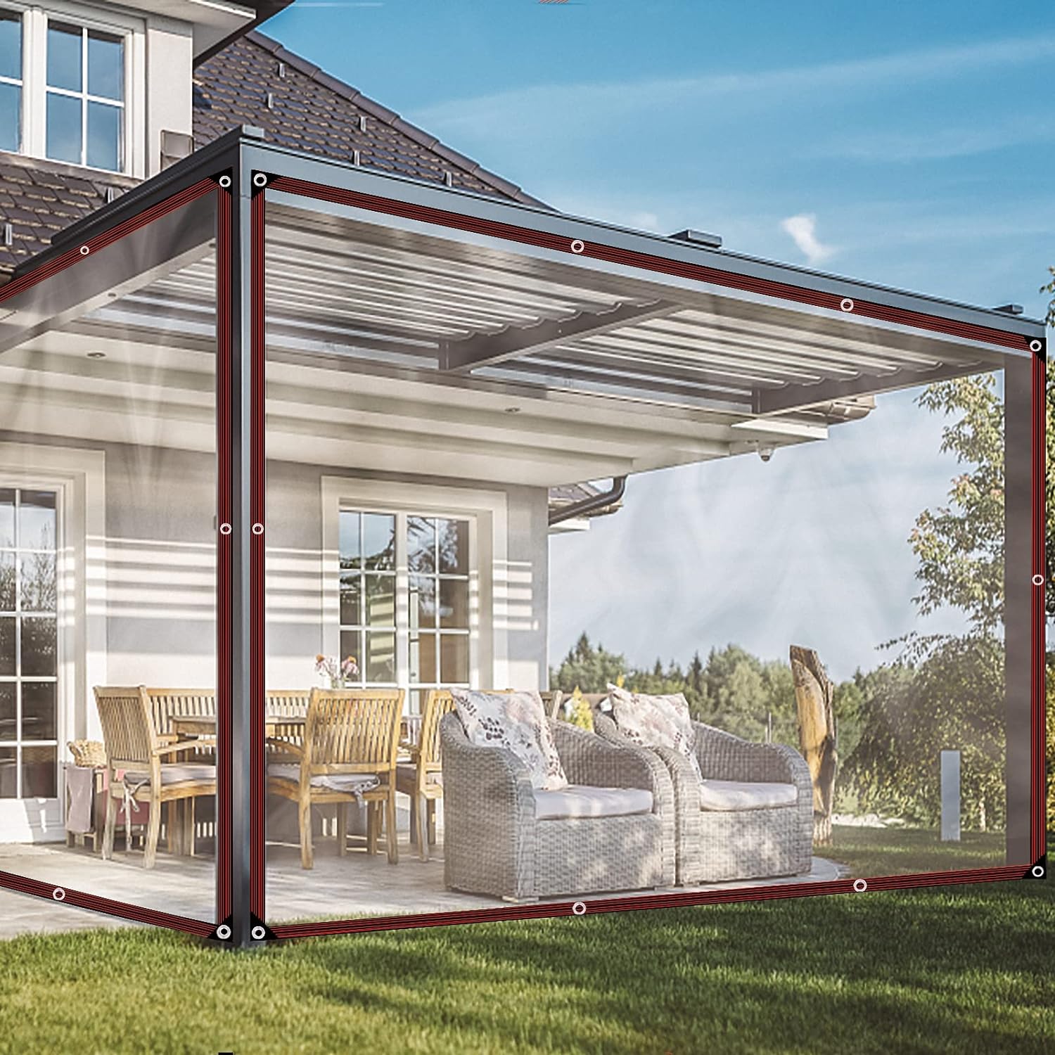 3x5Lona Impermeable Transparente con Ojales, Lona Transparente para Tienda de campaña para Exteriores, tejado para Plantas invernales, Lona imperm