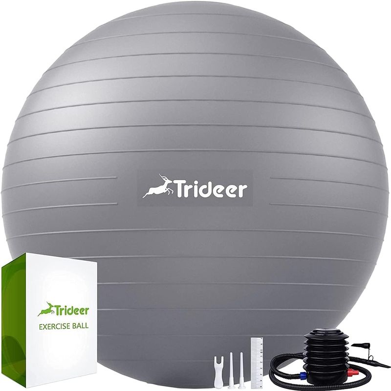 Trideer Pelota de gimnasia gruesa, antiestallido, bola de pilates, 45-85 cm, asiento de oficina, yoga como equipo pequeño y silla de equilibrio en la oficina de gimnasio (65 cm), color plateado