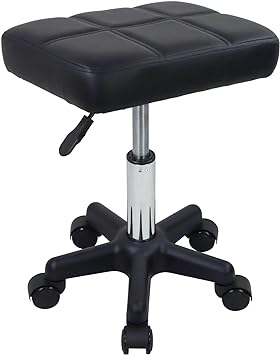 FURWOO Taburete Rectangular rodante con Ruedas Taburete Giratorio Silla SPA Taburete para Salón Masaje Cocina casera Negro