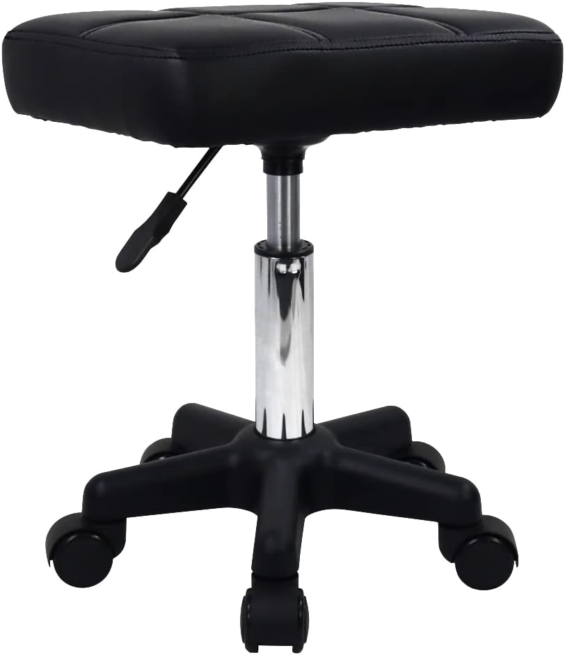 FURWOO Taburete Rectangular rodante con Ruedas Taburete Giratorio Silla SPA Taburete para Salón Masaje Cocina casera Negro