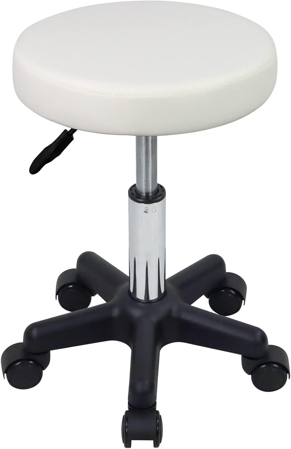 FURWOO Taburete redondo con ruedas, altura ajustable, taburete con ruedas para spa, salón de masaje, color blanco