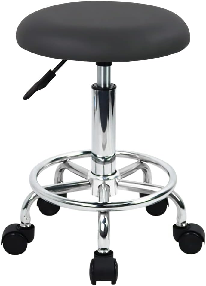 Taburete ergonómico WKWKER con ruedas de cuero sintético, altura ajustable, giratorio, para cocina, salón, laboratorio, oficina, masajes (gris)