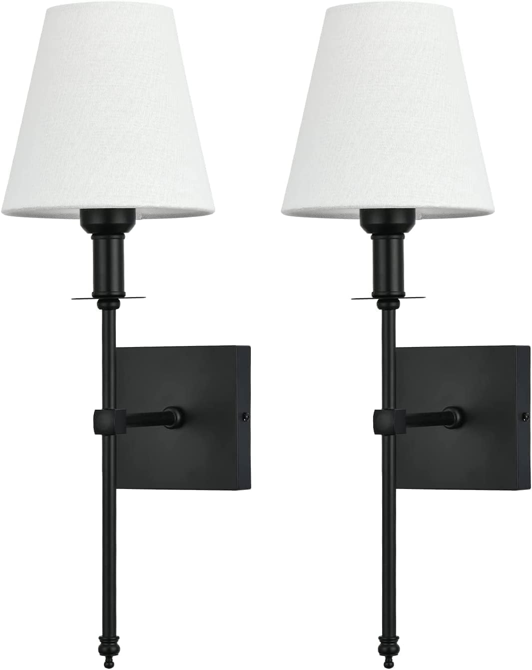 Lámpara de pared industrial Enyhom de 2 piezas, aplique de pared interior con cableado fijo, negro con pantalla de tela blanca, lámpara de pared retro para baño, casquillo E27, lámpara de mesita de noche, iluminación de pared para pasillo y dormitorio.