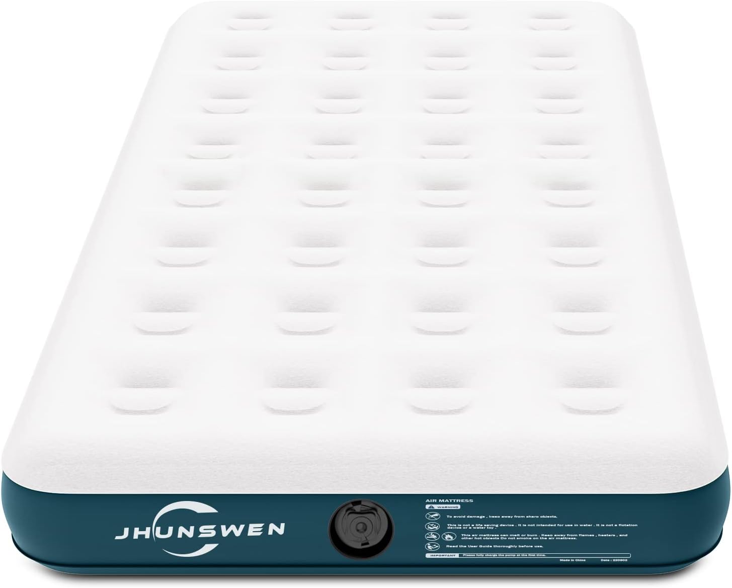 Colchón de aire de camping, Jhunswen de 10 pulgadas, superficie flocada elevada, colchón de aire doble con bolsa de transporte, fácil de inflar, duradero, viajes, casa de huéspedes