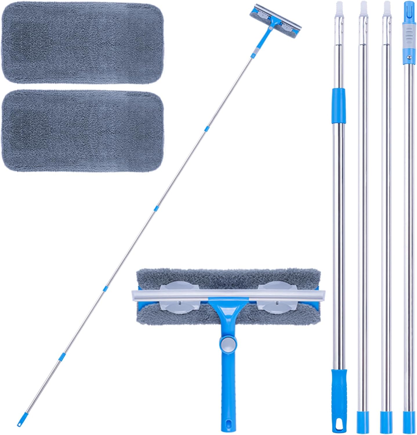Limpiacristales telescópico Mitclear de 3,7 m, con mango extensible y borde de goma (31 cm), ideal para ventanas altas en interiores y exteriores.
