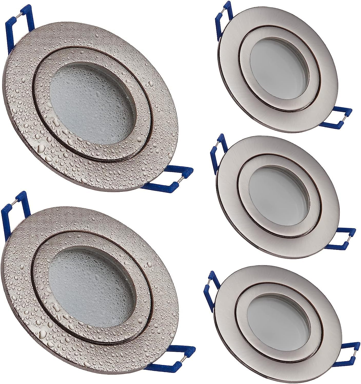 Foco LED empotrable YanFeiYit, acero inoxidable cepillado, 5 W, blanco cálido, plano, 230 V, IP44, apto para baños y exteriores, diámetro de orificio de 65 mm, foco de techo para baño (juego de 5, blanco cálido)