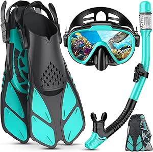 Lealinga Snorkel Set Adulto con Aletas de Buceo Ajustables Gafas de Buceo Anti-Fugas y Anti-Niebla y Snorkel Seco, Set de Snorkel Profesional 3 en 1 para Snorkel y Natación. ML XL 42-47