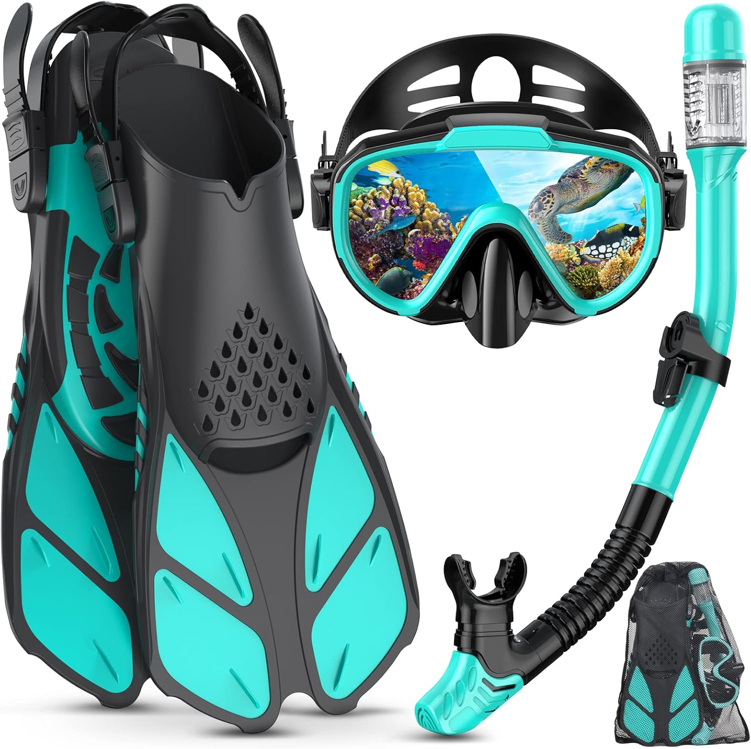 Lealinga Snorkel Set Adulto con Aletas de Buceo Ajustables Gafas de Buceo Anti-Fugas y Anti-Niebla y Snorkel Seco, Set de Snorkel Profesional 3 en 1 para Snorkel y Natación. ML XL 42-47