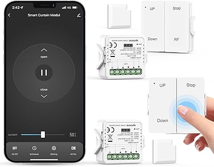Módulo de Persianas WiFi, Maxcio Relé Persianas WiFi Porcentual con RF Remoto, Interruptor de Persianas Compatible con Alexa Echo/Google Home para Persiana, Toldos, 2 Piezas