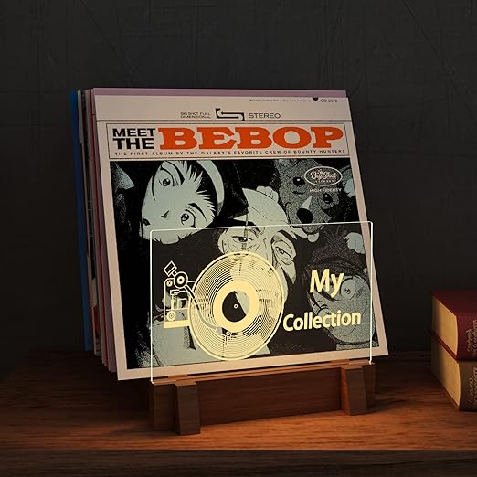 YuanDian Almacenamiento de discos, ilumina ahora jugando almacenamiento de discos de vinilo de madera para exhibición de álbumes de vinilo con luces de color blanco cálido, soporte de colección de
