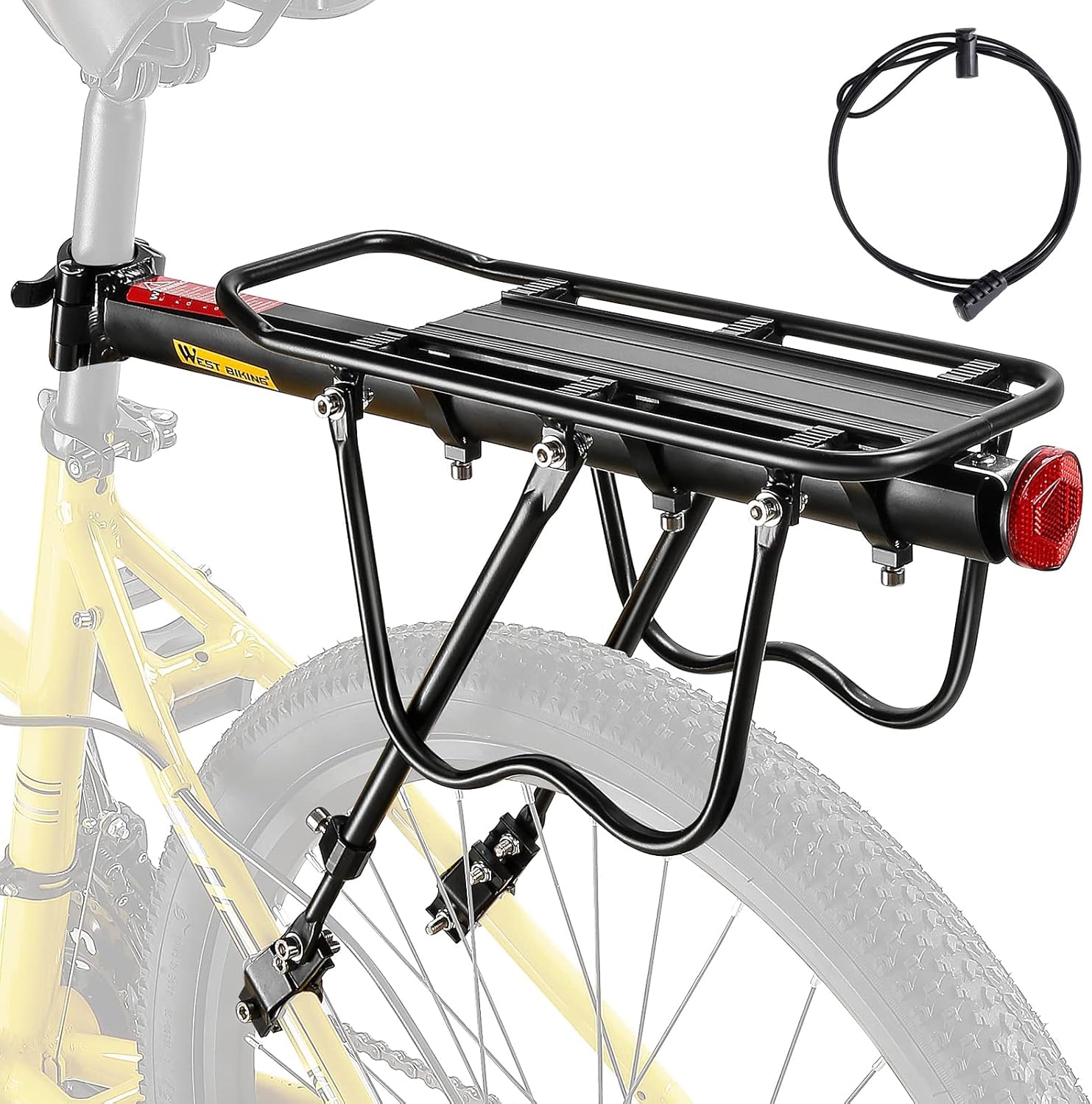 West Biking Portaequipajes para bicicleta de montaña – Estable portaequipaje de bicicleta de montaña robusto MTB portaequipajes de aluminio portaequipaje de montaje fácil portaequipaje bicicleta trasera, carga máxima 50 kg
