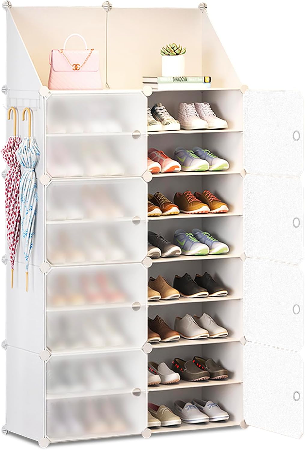 HOMCENT Schuhregal mit Tren, Erweiterbarer Stand Schuhschrank fr 16-32 Paar Schuhe, Stiefel, Hausschuhe, Kunststoff Schuhregale fr Flur Schlafzimmer Eingang(2x8 Etagen)(Weiß)
