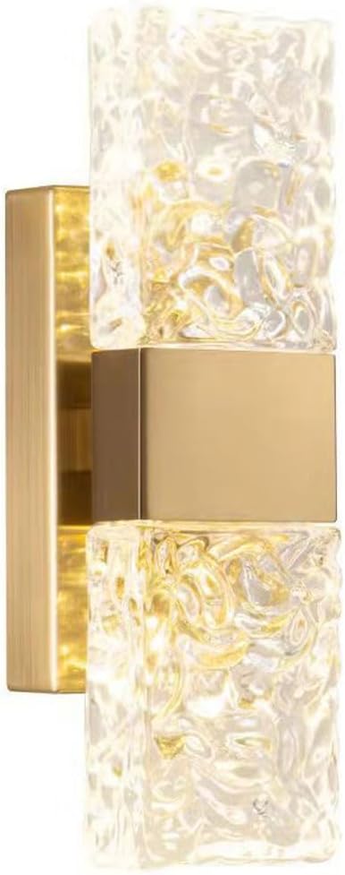 Lámpara de pared nórdica de cristal Sxtiger: moderna lámpara de pared LED dorada para sala de estar, dormitorio, cocina, pasillo e iluminación interior (luz de 3 colores).