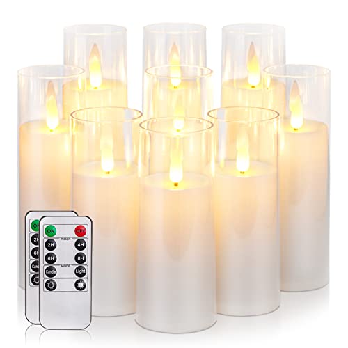 Juego de velas LED sin llama con diseño de belén. Incluye 5 velas en diferentes alturas (3x4, 4, 5, 6 pulgadas) que funcionan con pilas AA (no incluidas). Control remoto con funciones de encendido, ap