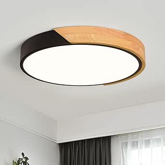 Lámpara de techo LED Qamra, lámpara de techo de 30 cm, lámpara de techo negra, lámpara de madera moderna para sala de estar, dormitorio, cocina, comedor, pasillo, 4000 K