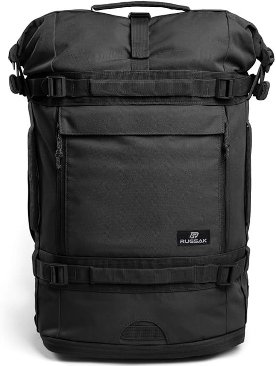 RUGSAK® Explorer Mochila enrollable sostenible para hombre y mujer [30-40L] con compartimento para portátil de 18 pulgadas y compartimento para zapatos, antirrobo, para trabajo, viajes y deportes