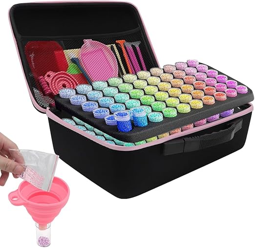 Piashow Cajas de accesorios de pintura de diamante 5D, caja de pintura de diamante con 120 latas y accesorios de pintura de diamante, caja de almacenamiento portátil de pintura de diamante para organi