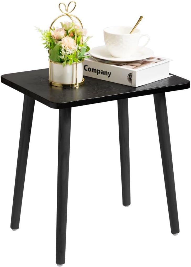 YOUDENOVA Mesas auxiliares de madera, mesa de centro redonda, 40 x 30 cm, mesa de salón, mesita de noche con bandeja, mesa de sofá, soporte para flores, resistente, color negro