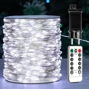 Guirnalda de luces LED ZELUXDOT, blanco frío, 60 m, 600 LED, cable de cobre, IP44, 8 modos, para uso interior y exterior, Navidad, bodas, árboles, patios, balcones, jardines, decoración con enchufe.