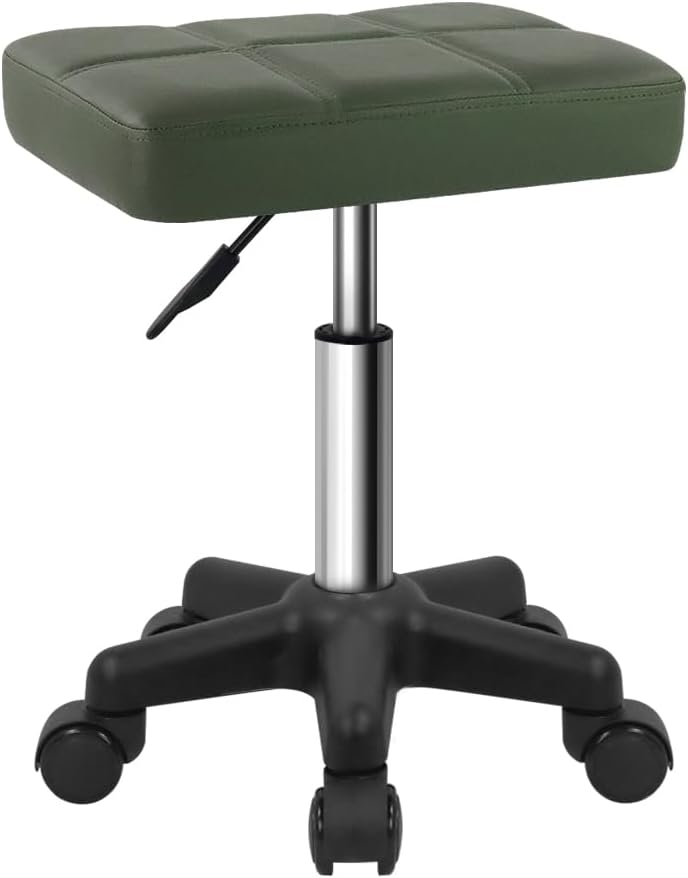 FURWOO Taburete Rectangular Rodante con Ruedas Giratorio para Salón, Cocina y Masaje - Verde