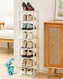 Zapatero estrecho Baffect, organizador de zapatos flexible y combinable, soporte de plástico con capacidad para 8 pares para armarios, vestidores y recibidores (blanco).