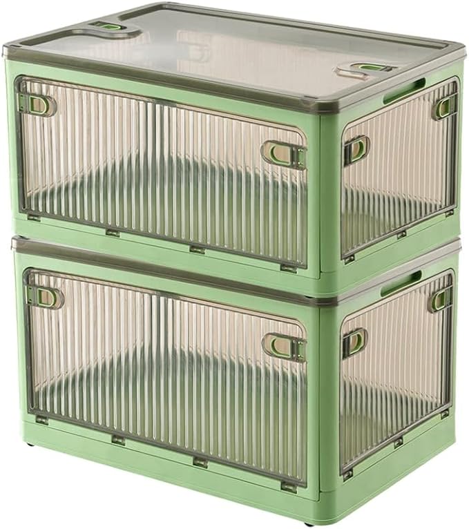 Cajas de almacenamiento Creahaus (paquete de 2) con tapa, cajas de almacenamiento plegables de 28 L con ruedas, caja de almacenamiento plegable con cinco puertas, contenedor organizador de juguetes.