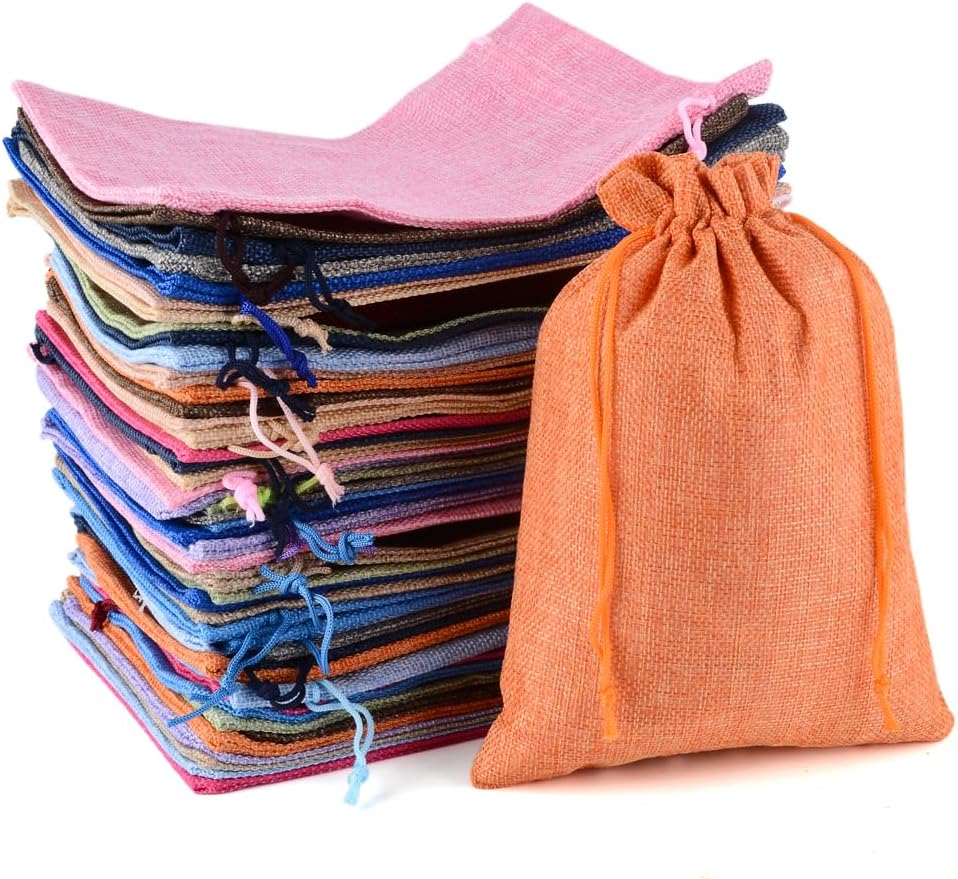 YFZYT 50 bolsas de yute de 20 x 30 cm, bolsas de algodón, bolsas de lino con cordón, bolsas de yute, reutilizables, bolsas de regalo para manualidades, bodas, fiestas, Navidad (multicolor)