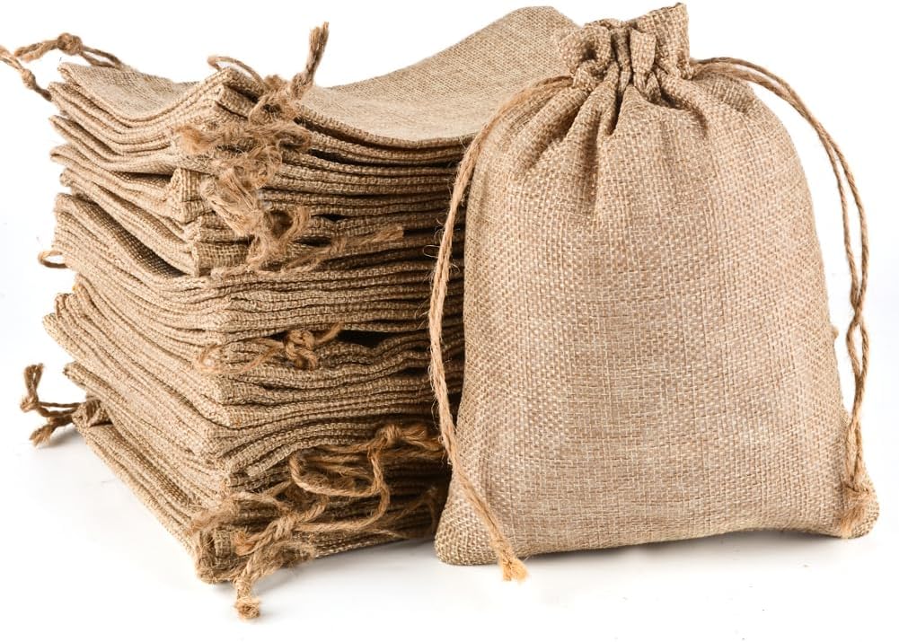 YFZYT 50 bolsas de yute de 17 x 23 cm, bolsas de lino, bolsas de tela con cordón, bolsas de yute, reutilizables, para manualidades, bodas, fiestas, Navidad (color primario)