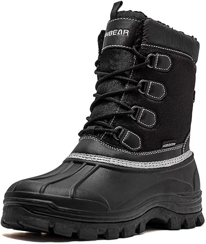 HOBIBEAR Botas de nieve para hombre, botas de invierno impermeables, antideslizantes, forro interior cálido, para exteriores, botas de senderismo (schwarz, EU 48)