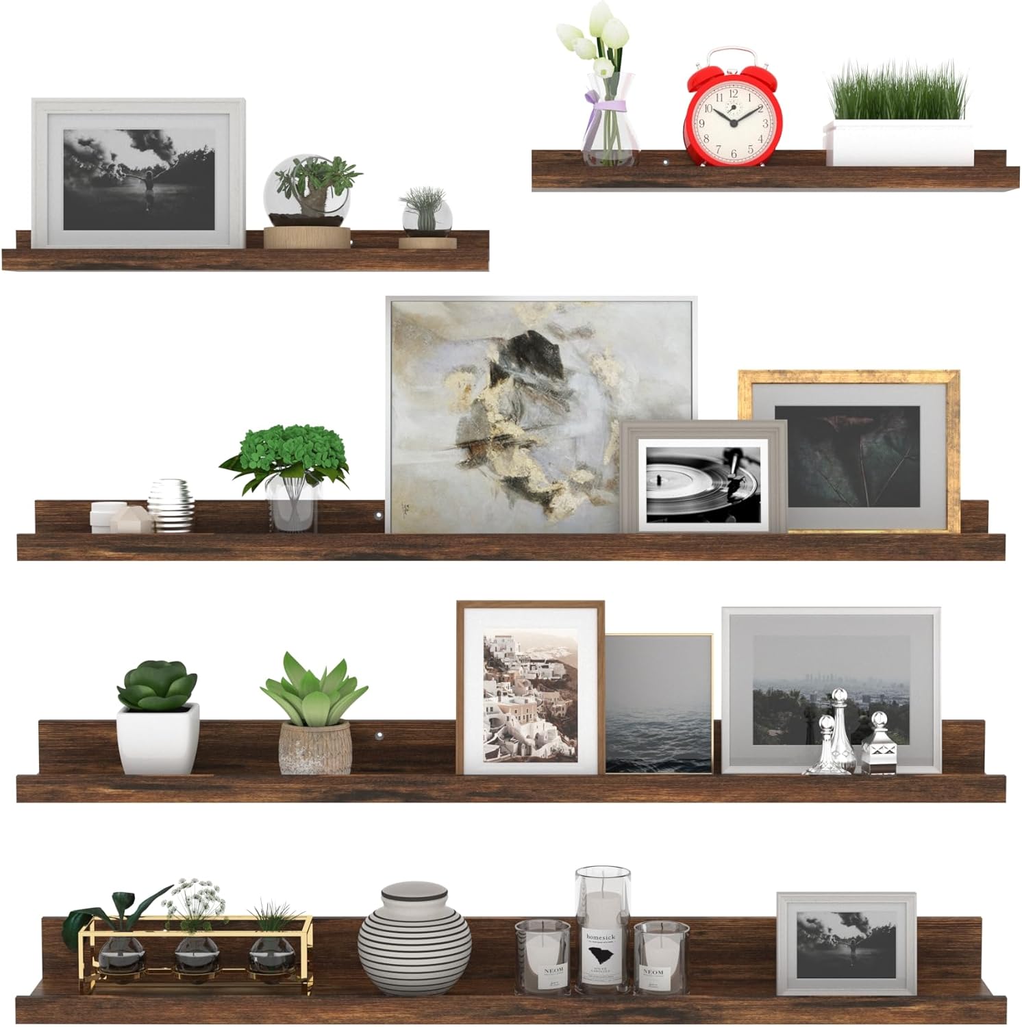 Estante de pared Giftgarden de 90 cm de largo, de madera, color marrón, pequeño estante flotante para cuadros, para salón, cocina, habitación infantil, dormitorio u oficina - 5 piezas de diferentes ta