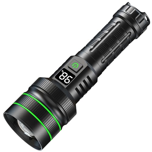 Linterna LED recargable ASORT, extremadamente brillante (500 000 lúmenes), gran apertura con zoom, funciona con pilas por USB, larga duración, 6 modos de luz, resistencia al agua IPX67, ideal para camping, senderismo, actividades al aire libre y emergencias.