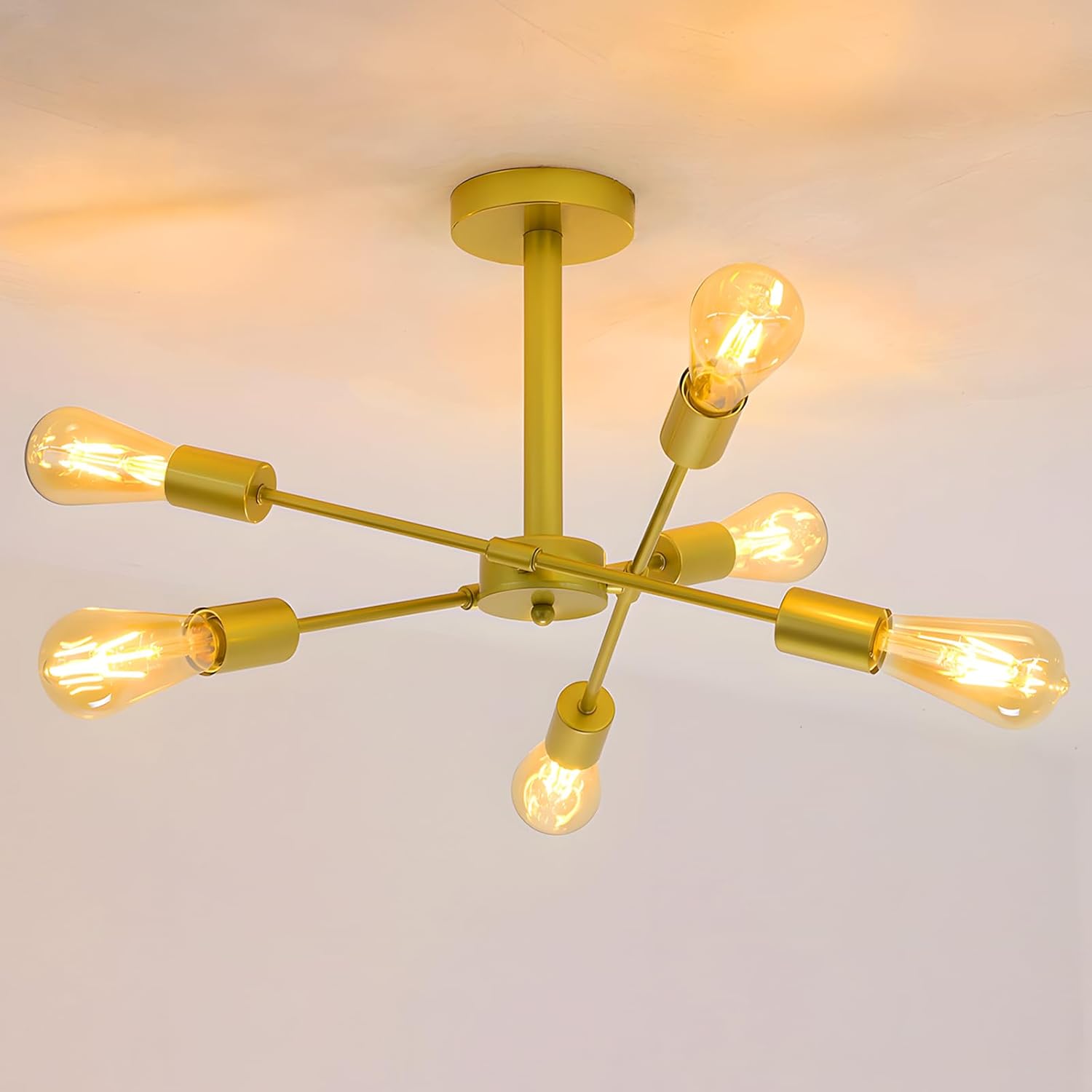 Lámpara de techo industrial con capacidad para 6 bombillas E27 (no incluidas). Dimensiones: 51x51x26 cm. Voltaje: CA 220 V, 50 Hz. Fabricada en metal robusto y con pintura avanzada, resistente a la co
