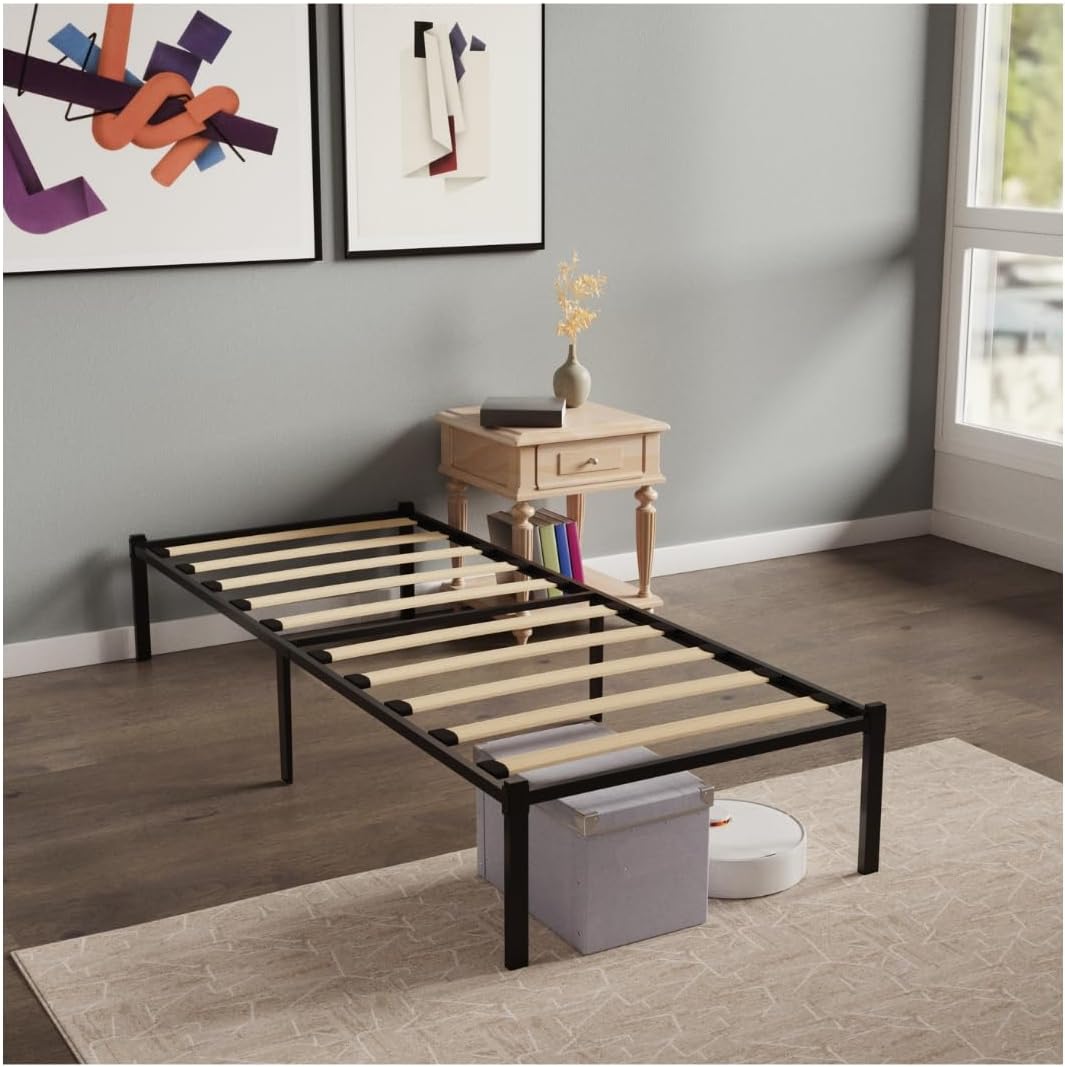 Cama metálica Dreamzie de 90x200 cm con somier de láminas - estructura de cama con listones de madera - estructura de cama de 90x200 cm, altura 41 cm - negra