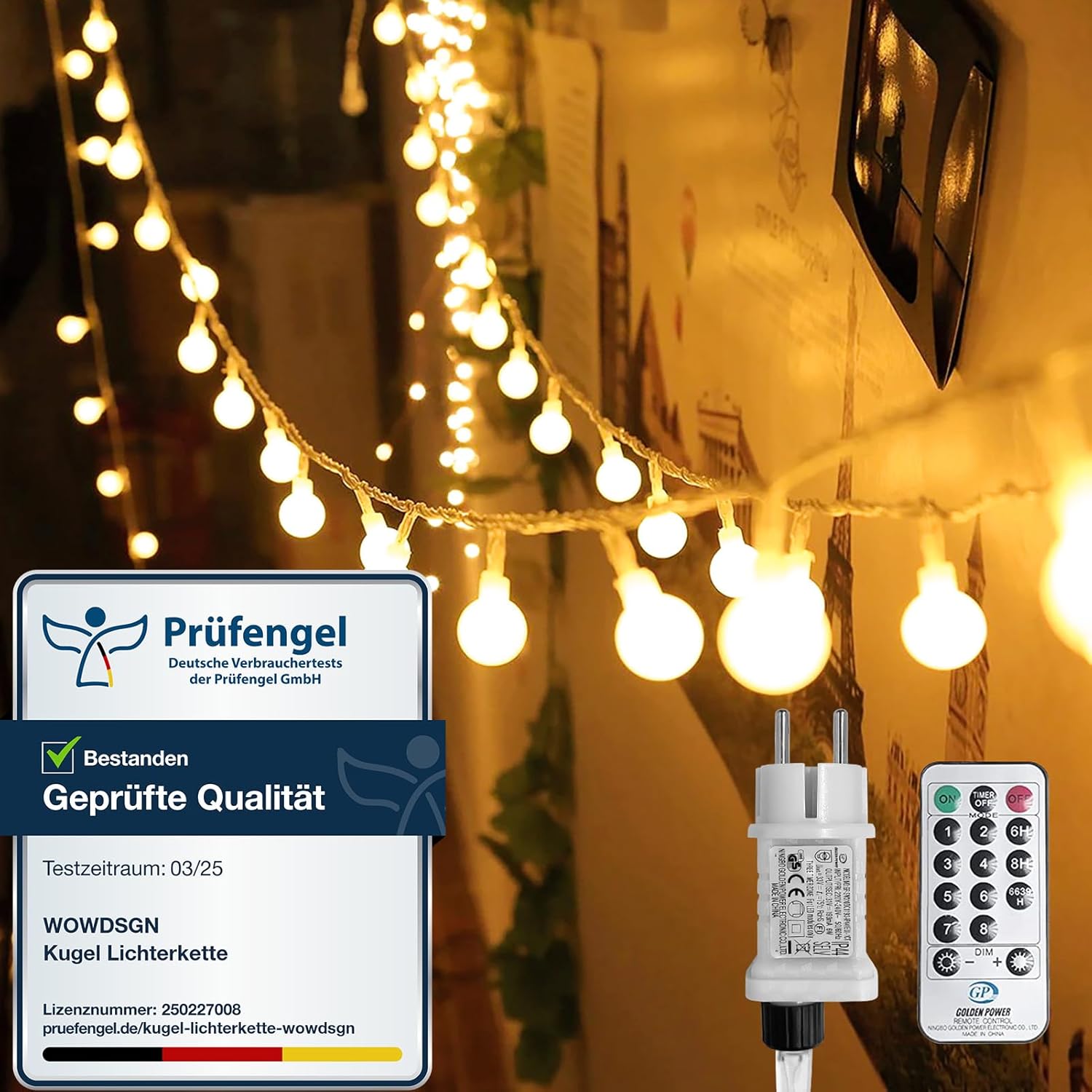 Guirnalda de luces WOWDSGN, 35 m, 350 LED, regulable, con enchufe para interiores y exteriores, 8 modos de iluminación, ahorro de energía, ideal para Navidad, bodas, fiestas y jardines, blanco cálido.