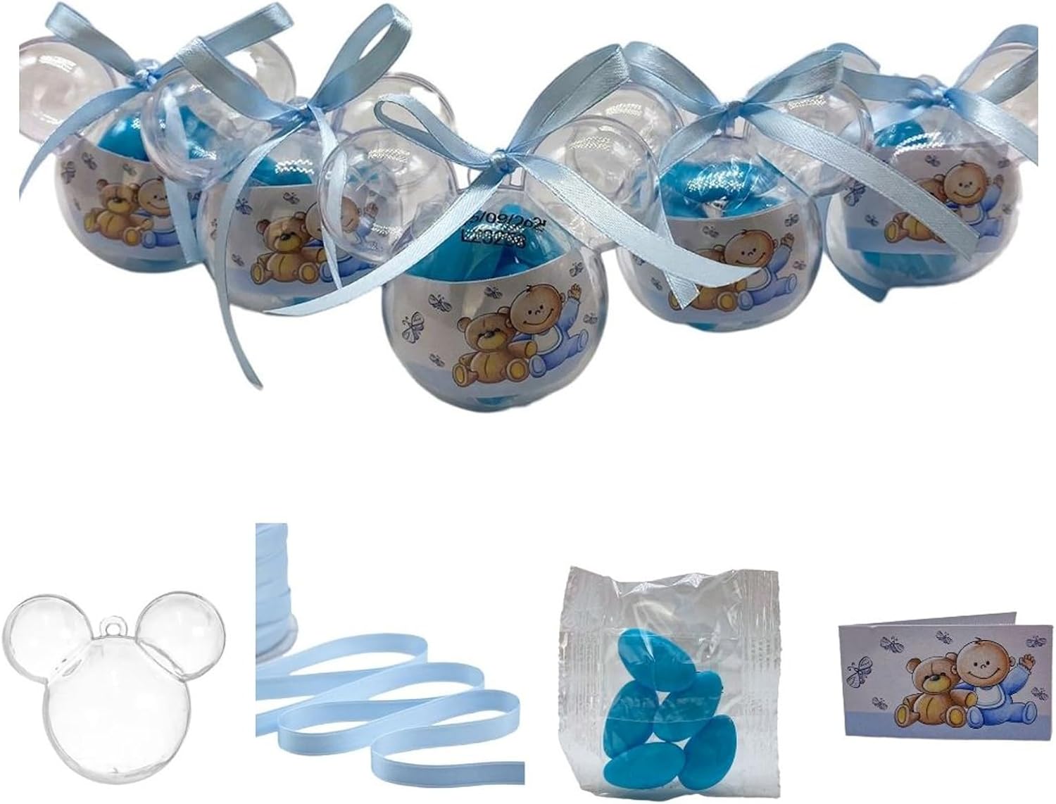 Venta al por mayor y ahorro: Regalo de nacimiento, 12 cajas de plexiglás de Mickey Mouse, 12 bolsas de confeti celeste, MAXTRIS, 12 tarjetas de bebé personalizables, bautizo, gadget de cumpleaños (Do 