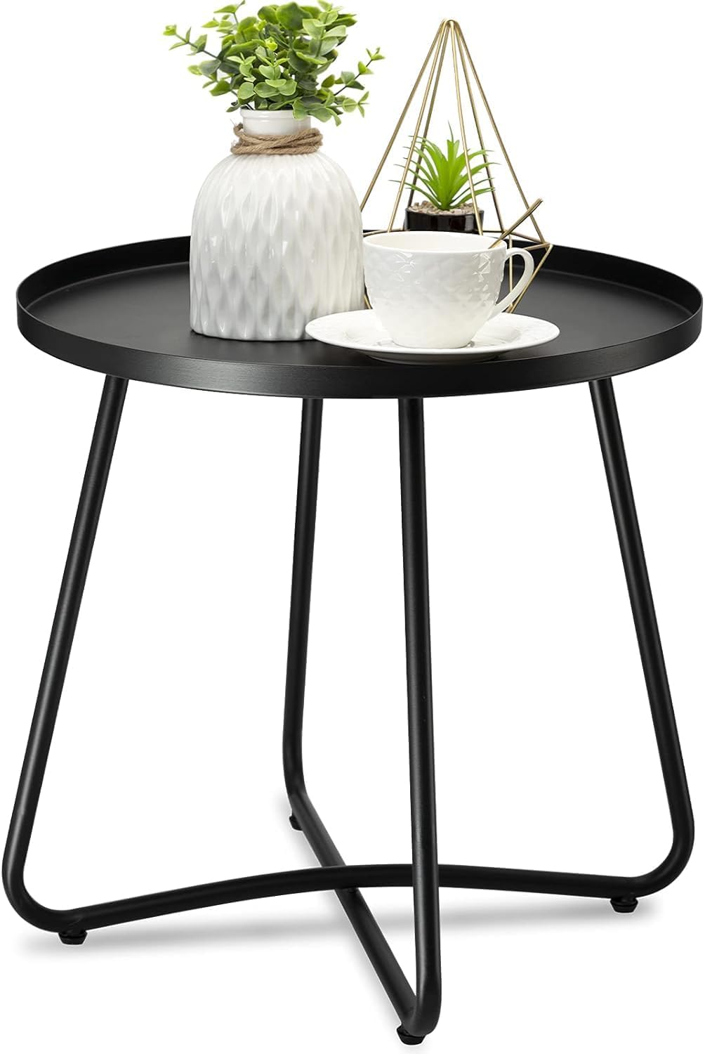Mesa auxiliar de exterior danpinera, acero resistente a la intemperie, pequeña mesa auxiliar redonda para terraza, patio, balcón, jardín, mesita de noche, negra