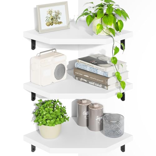 Estante de pared esquinero Alsonerbay blanco, juego de 3 estantes esquineros de madera, estante flotante colgante para dormitorio, cocina, sala de estar, oficina y baño.