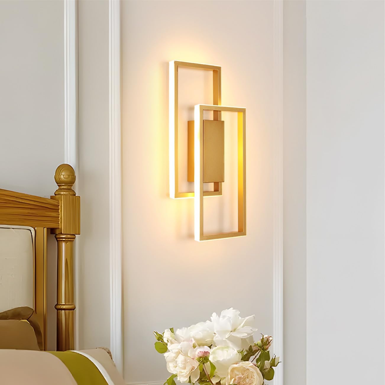 Aplique de pared LED para interiores DELIPOP, moderno, 28W 2980LM, cuadrado, aluminio, dorado, para dormitorio, sala de estar, pasillo, escalera, recibidor, blanco cálido 3000K