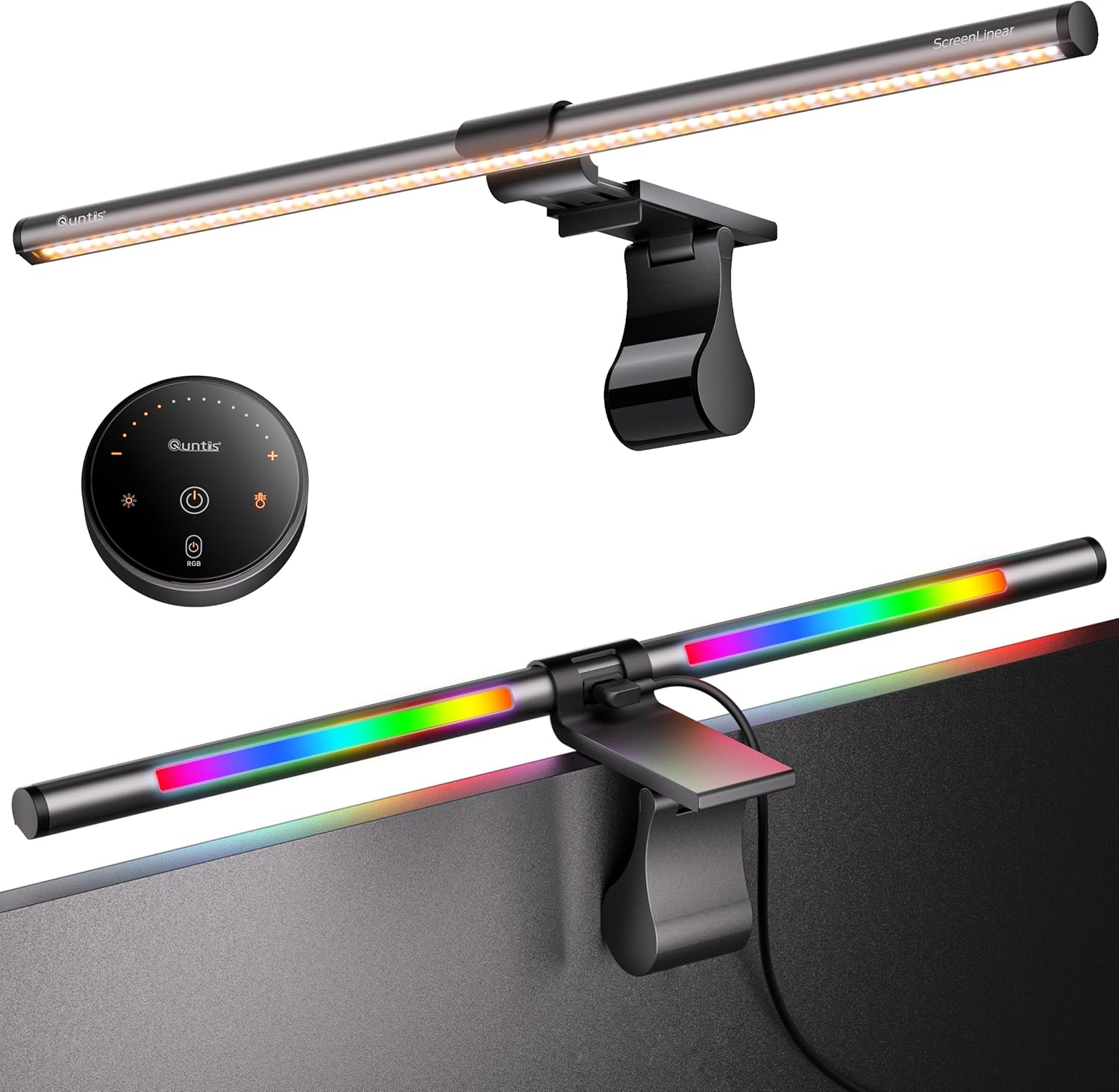 Lámpara de monitor curva Quntis de 51 cm con retroiluminación RGB y control remoto, 15 modos disponibles, barra de luz para monitor para decoración de juegos, lámpara de pantalla USB regulable y respetuosa con la vista para PC, ordenador y oficina.