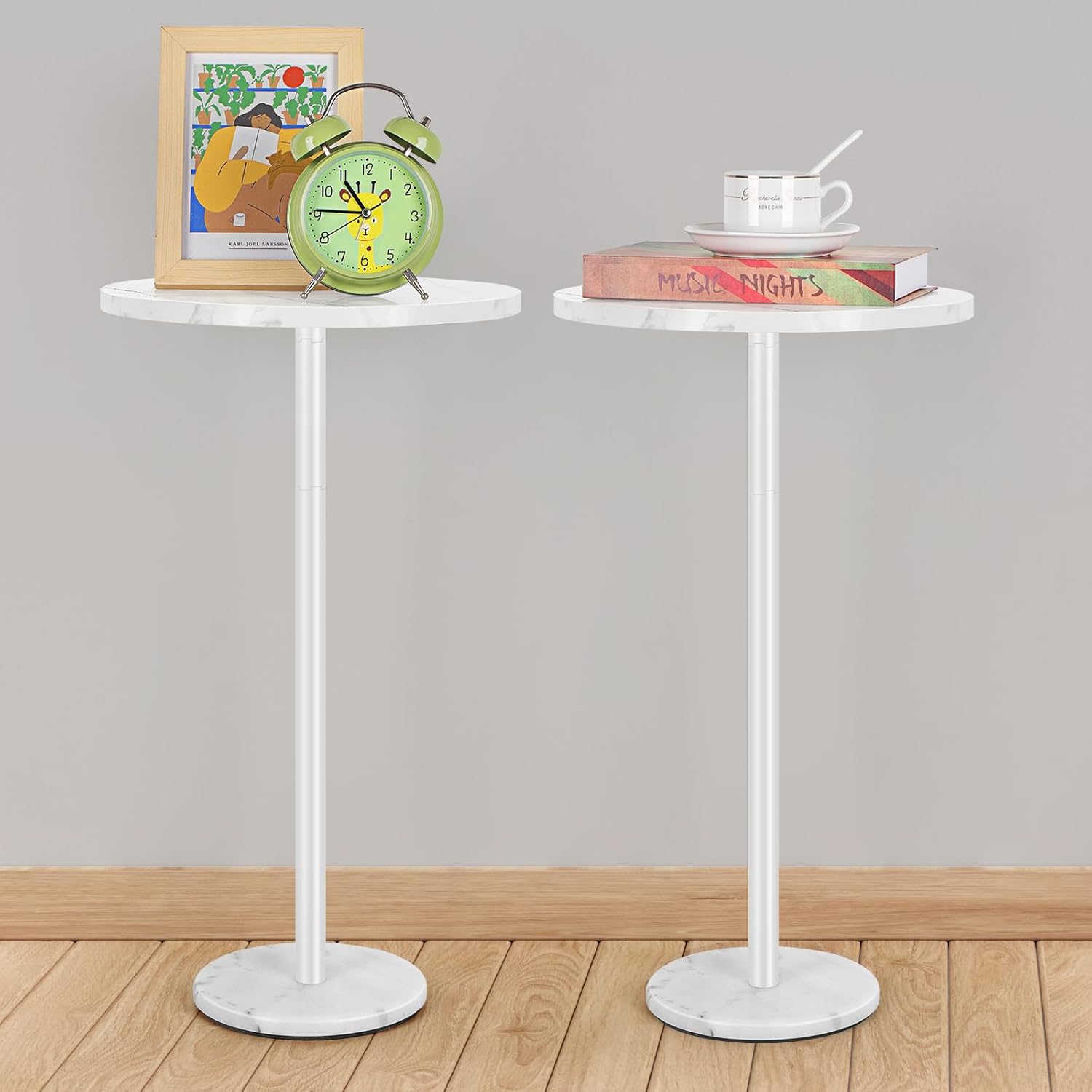 Mesa auxiliar pequeña blanca smusei, mesa de centro redonda con base de mármol, mesa auxiliar para sofá para sala de estar y dormitorio, mesa auxiliar de 32 cm para espacios pequeños, blanca, juego de 2