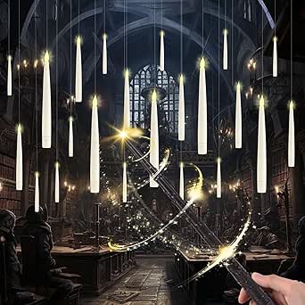 Velas flotantes MeYuxg con varita mágica, 20 piezas, velas voladoras, velas flotantes parpadeantes, velas LED cónicas, velas flotantes para decoración de Halloween, Navidad, bodas y fiestas.
