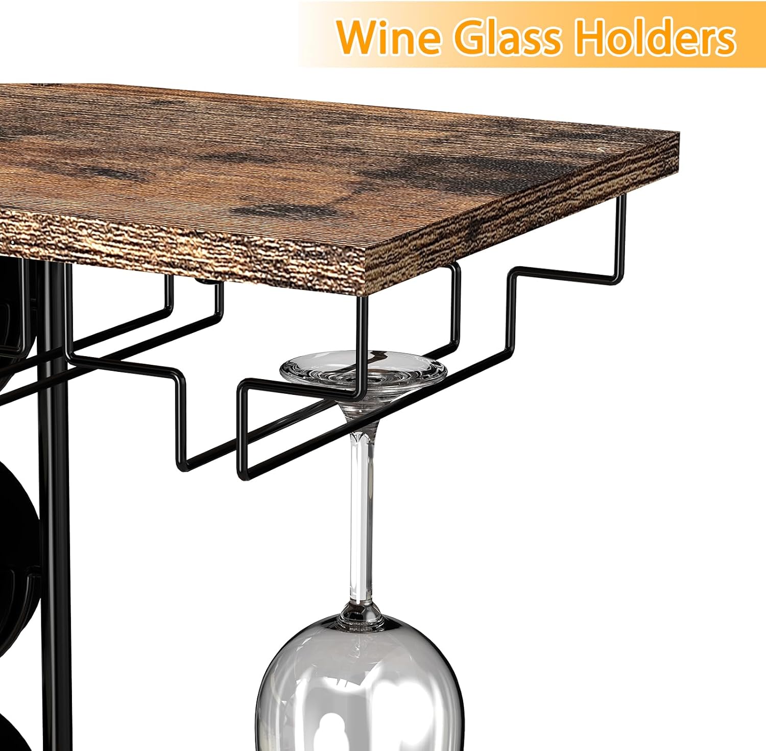 Botellero para 6 botellas, botellero con 3 estantes, soporte metálico vintage para copas, botellero independiente para cocina, bar, comedor, sala de estar, marrón y negro vintage.
